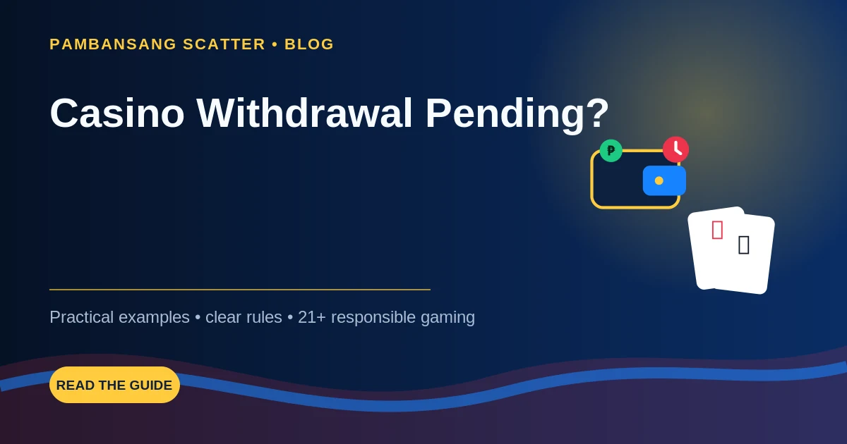 Pending casino withdrawal with wallet clock and verification symbols